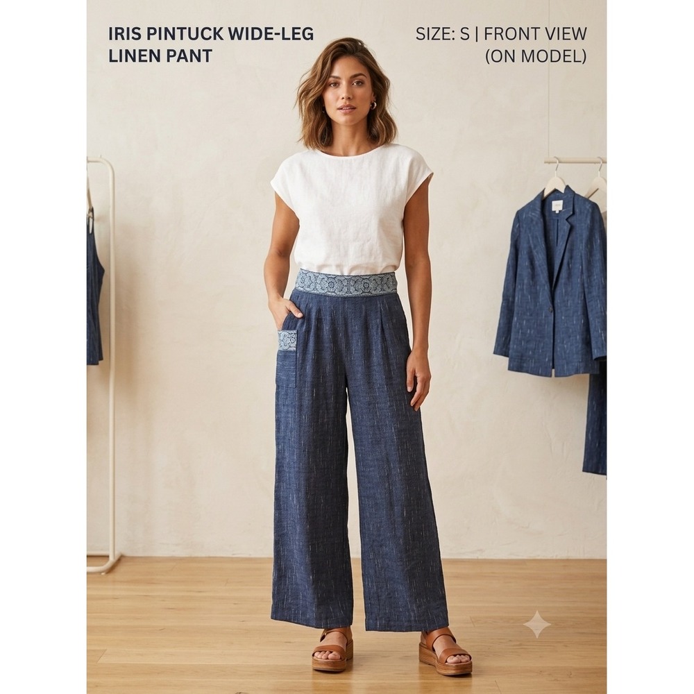 IRIS Pintuck Wide-Leg Linen Blend boho Pants - Size S